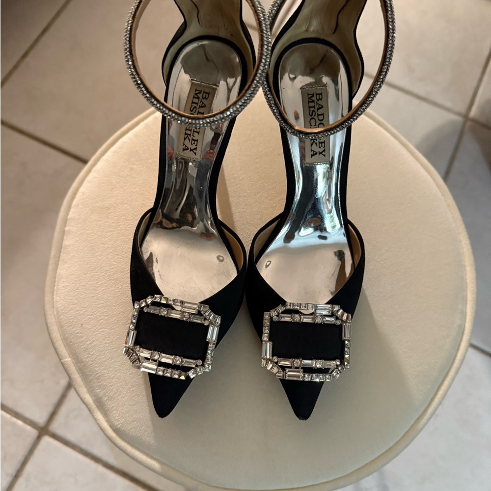 Badgley Mischka Black Heels with Silver Embellishments